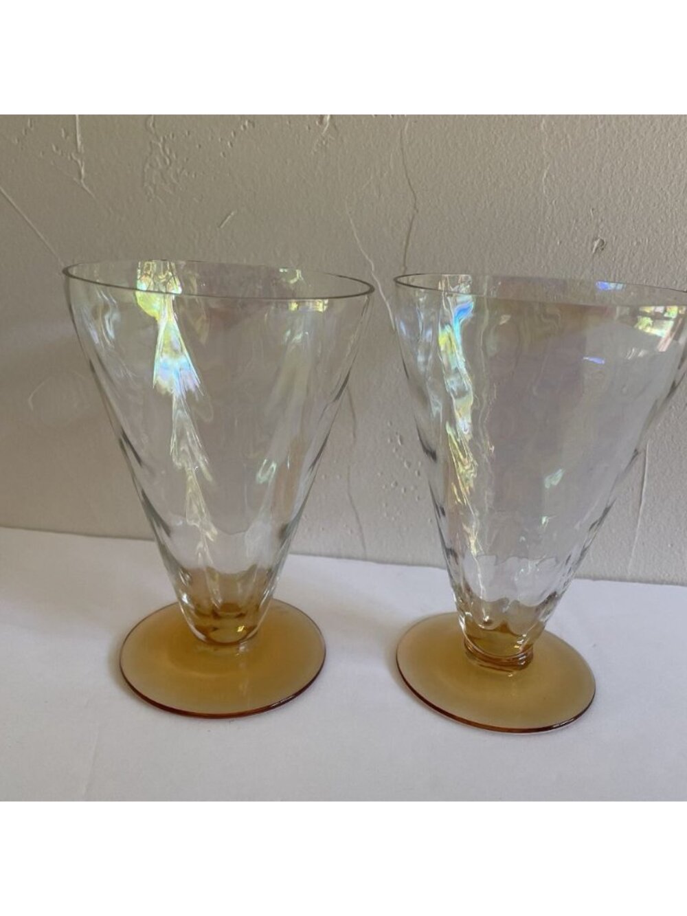 Fostoria June Amber 8 Oz Footed Tumbler Glasses Set Of 2 Iridescent
